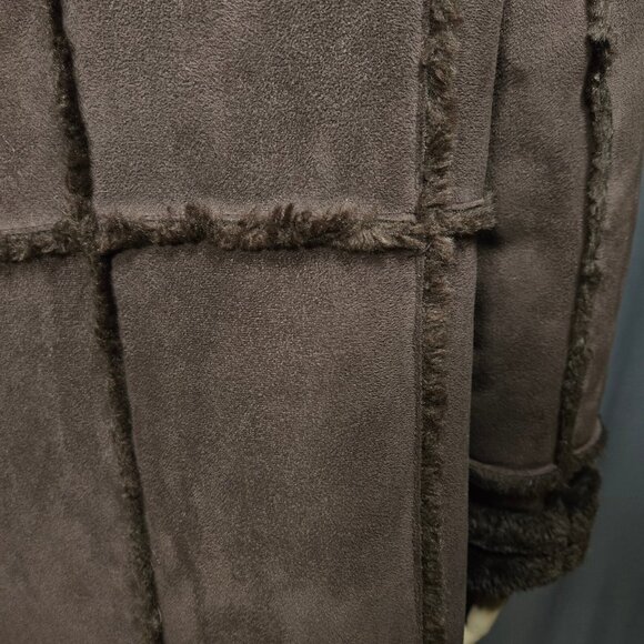 Y2K Penny Lane Coat Size l Boho Brown Faux Suede Brown Faux Fur 3/4 Length - Picture 8 of 11